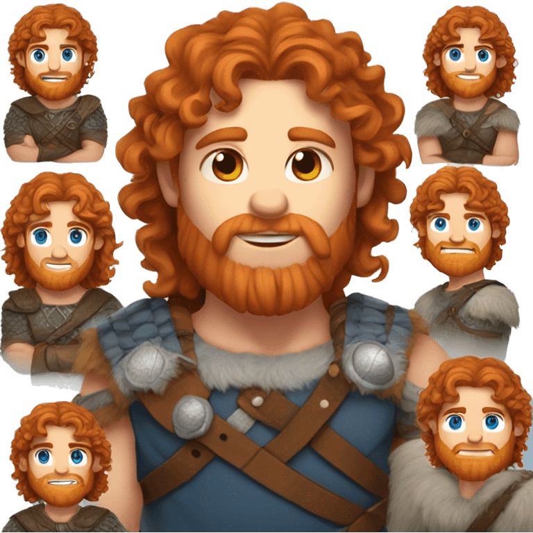 35 year old viking, male, curly red hair, blue eyes, pale emoji