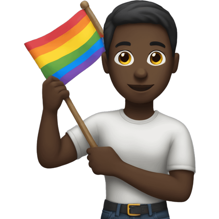 Dark skin colour person holding gay flag  emoji