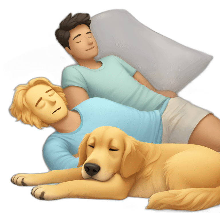 Golden retriever and man sleep on bed emoji