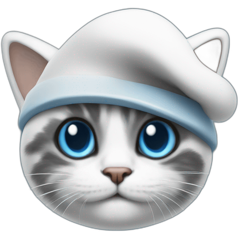 smurf with cat head shape, white hat, kitten head emoji