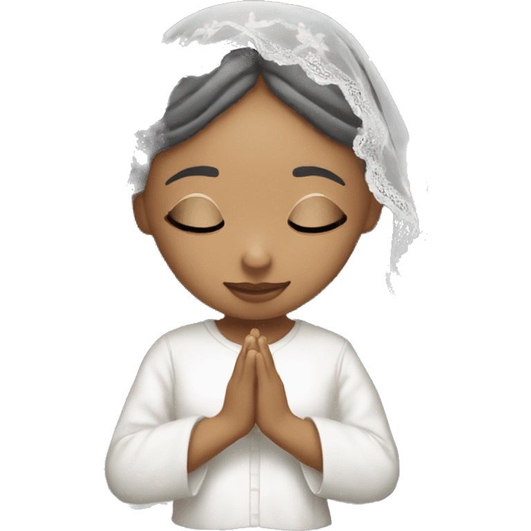 Light skin girl praying with eyes closed and lace white veil  emoji