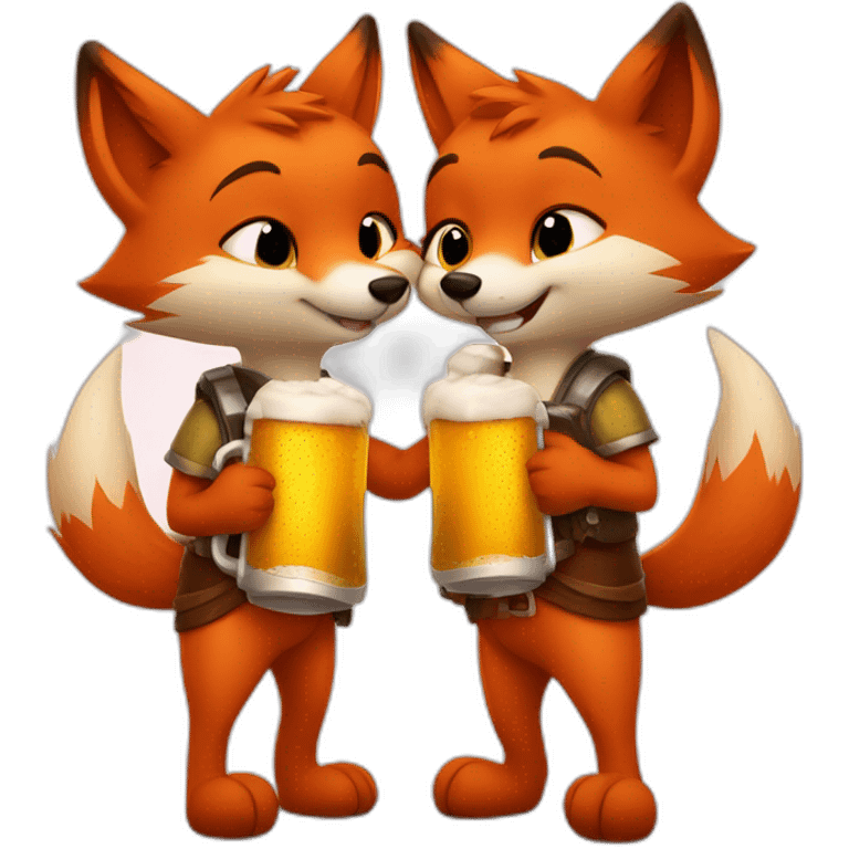 Couple of foxes hugging with a beer emoji