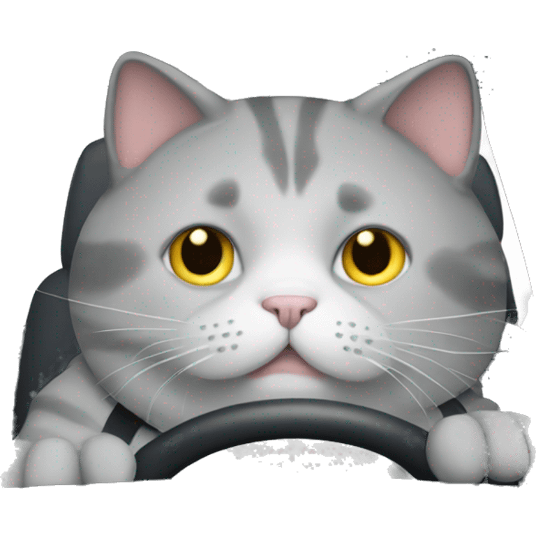 Fat cat driving grey emoji