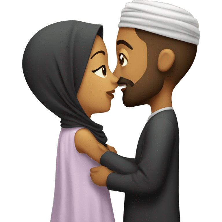 A muslim couple that the man is kissing the girl emoji