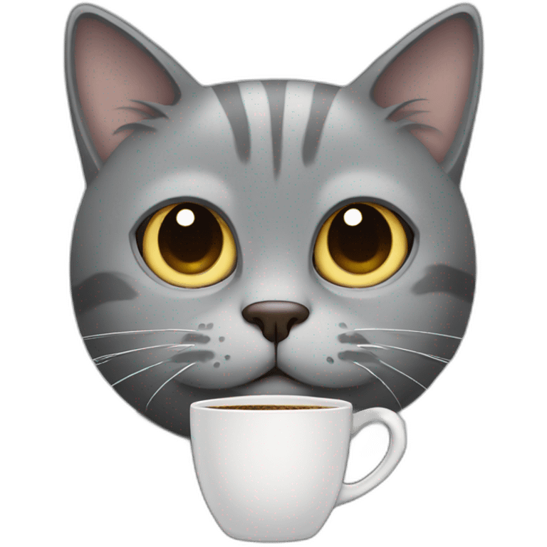 grey cat with coffee emoji