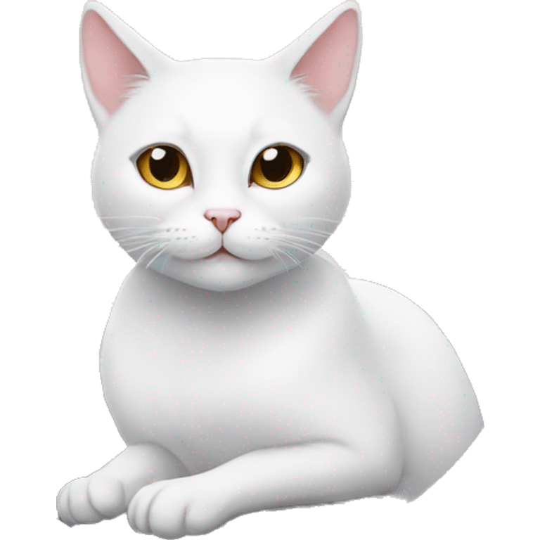 white cat sitting on moon with halo on head emoji