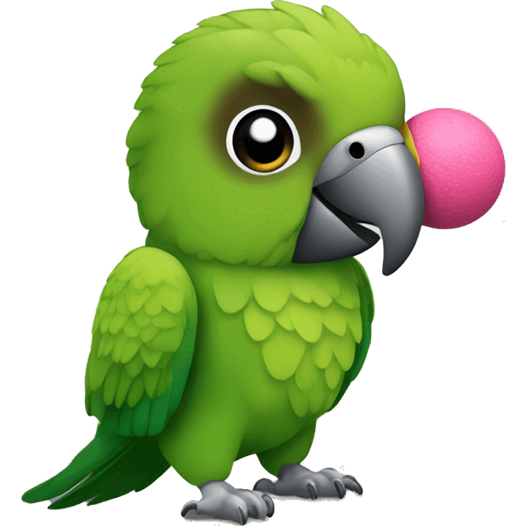 Green conure playing with toy emoji