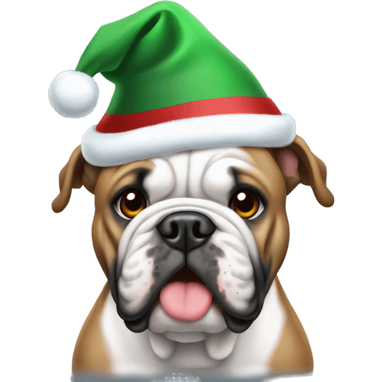 Black English bulldog in Christmas hat emoji