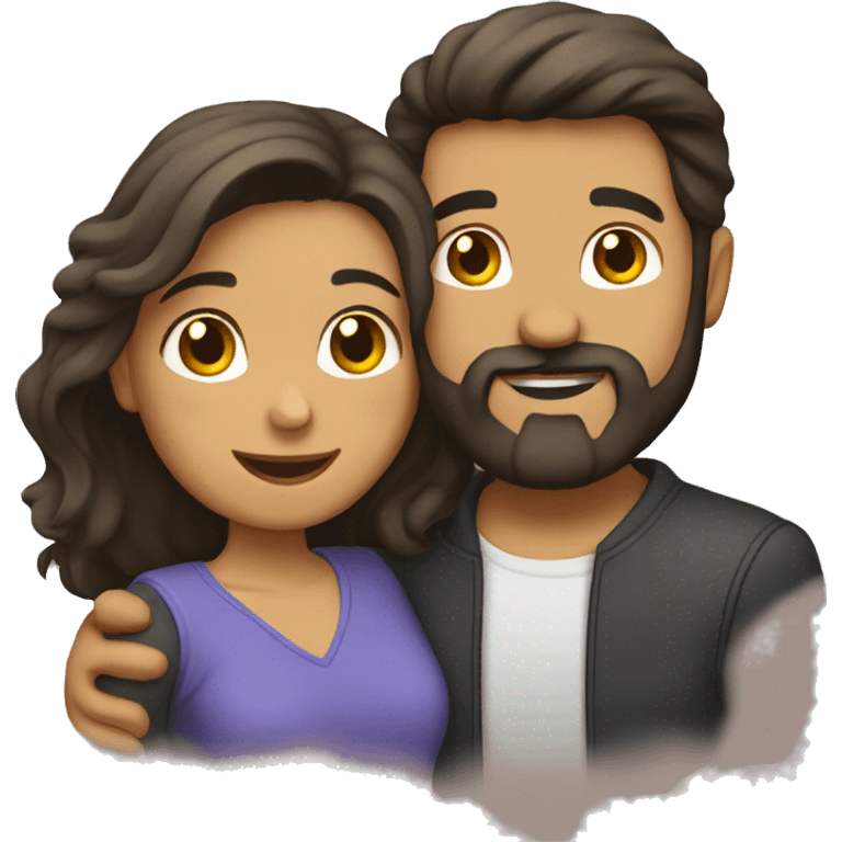 Couple hugging each other, Hispanic male with beard and female emoji