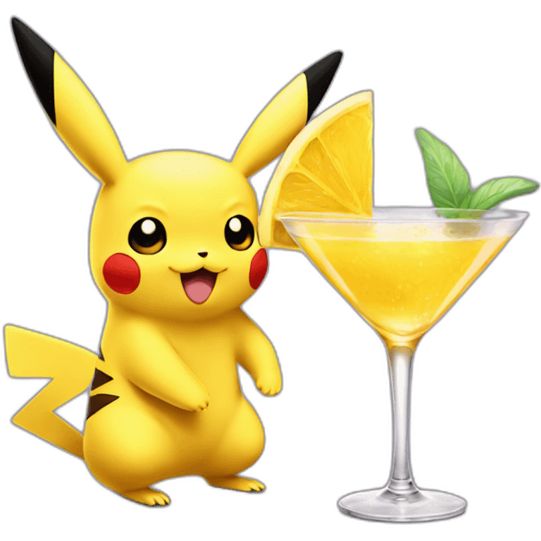 Pikachu holding cocktail emoji