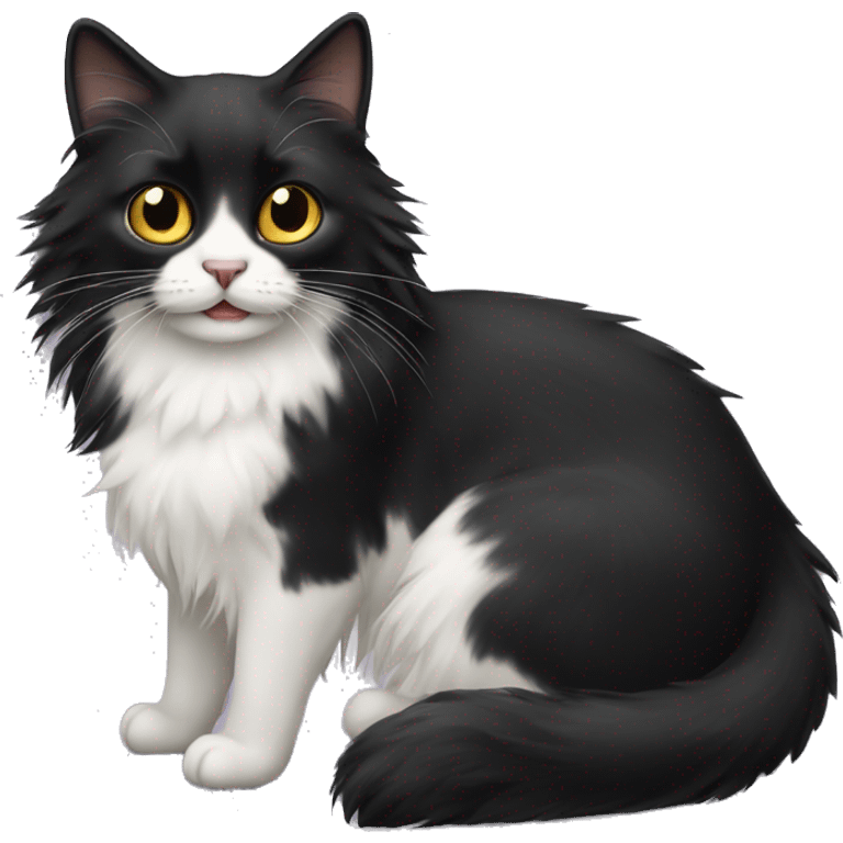 black cat domestic long-haired with half white mouth emoji