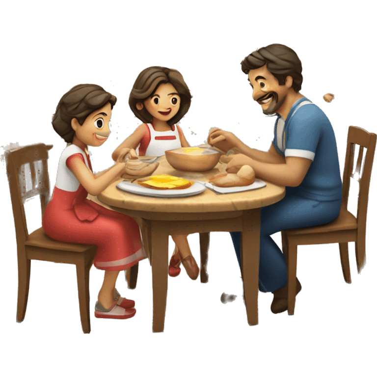 Italian family preparing breakfast at cozy kitchen  emoji