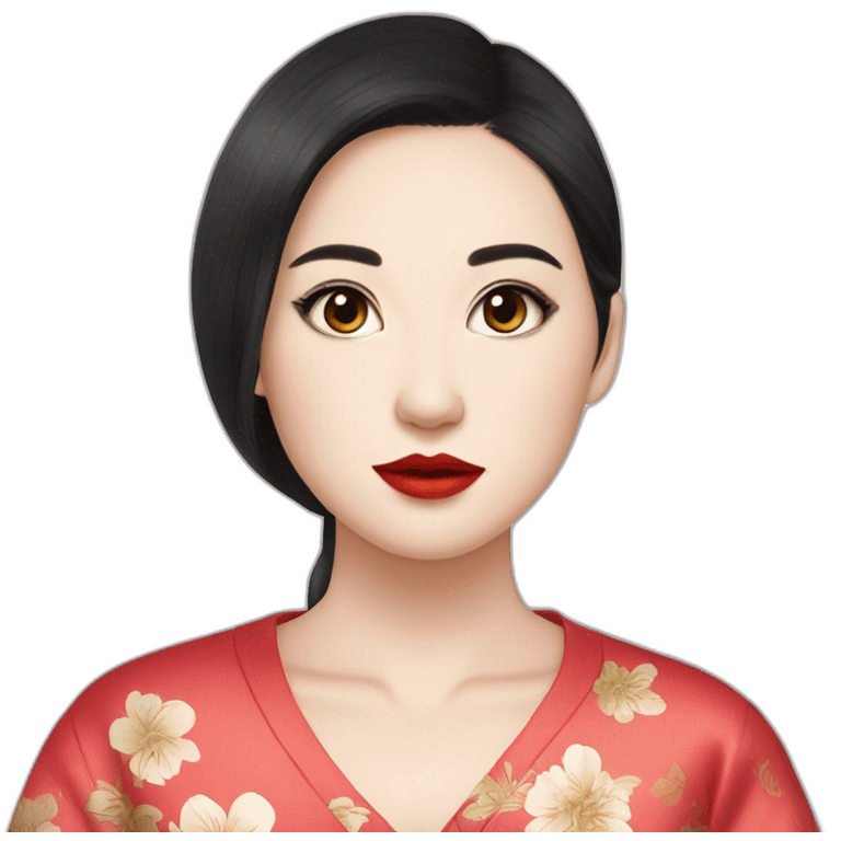 Beautiful young woman,Black hair,long hair,White skin,oval face,big eyes,Blackeyes,Redlips,Chinese emoji