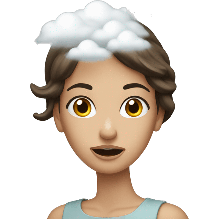 white brunette woman who dropped it came out of her mouth with a cloud above it symbolizing thought emoji