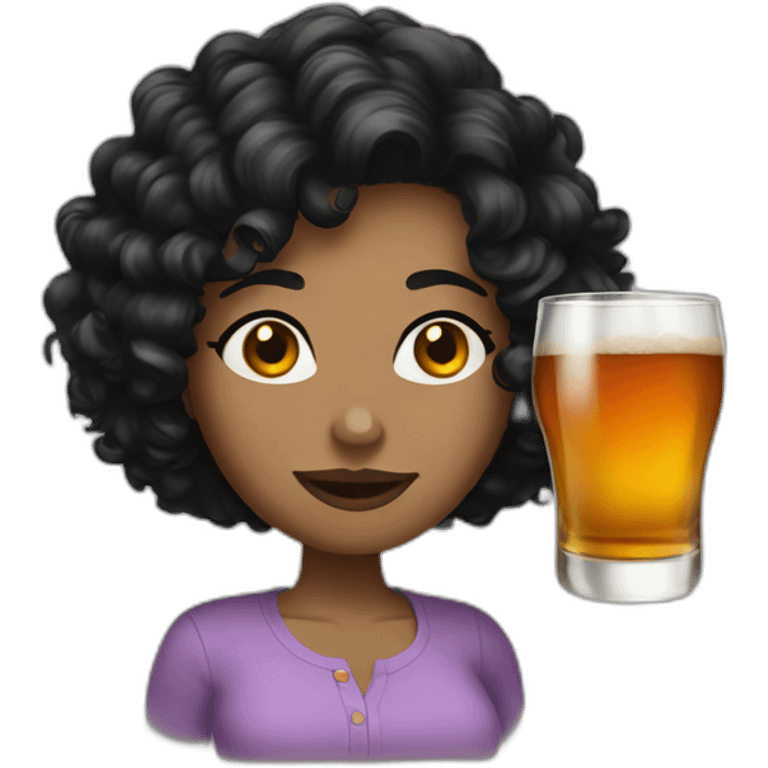 Woman short black curly hair drink whisky emoji