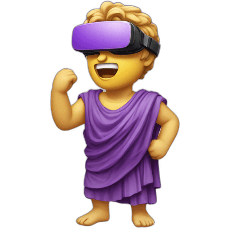 an EMOJI OF A ancient young greek statue, wearing VR headset, shouting purple colors,  emoji