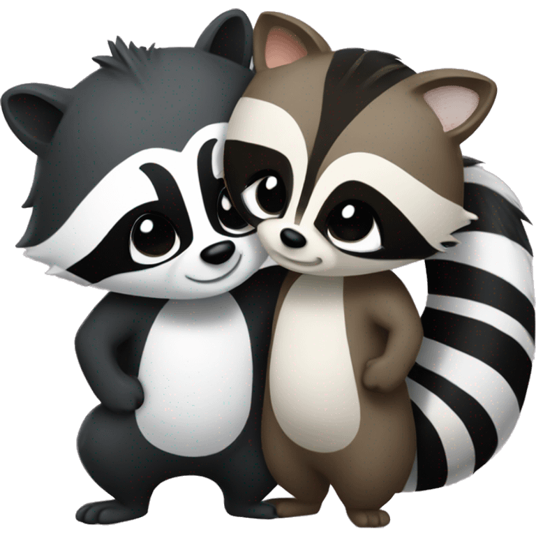 A raccoon and a skunk hugging emoji