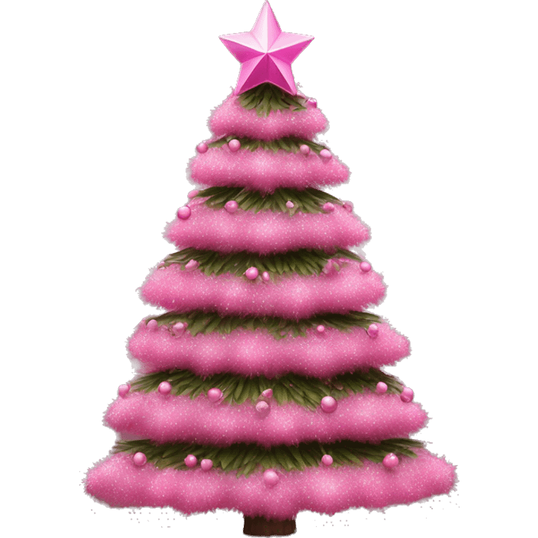 Realistic Christmas tree decorated with pink decorations and pink star  emoji