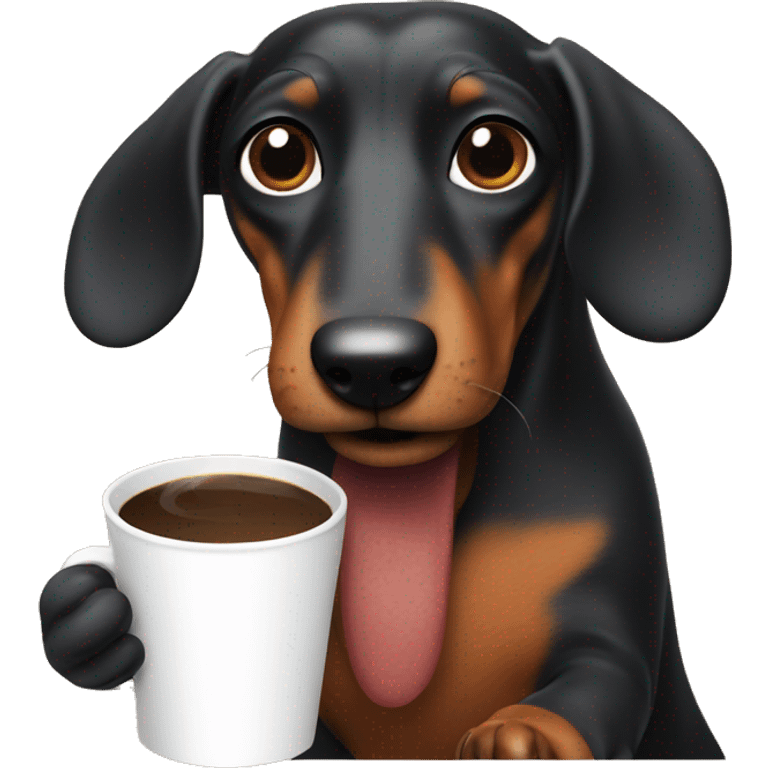 Sausage dog holding coffee emoji