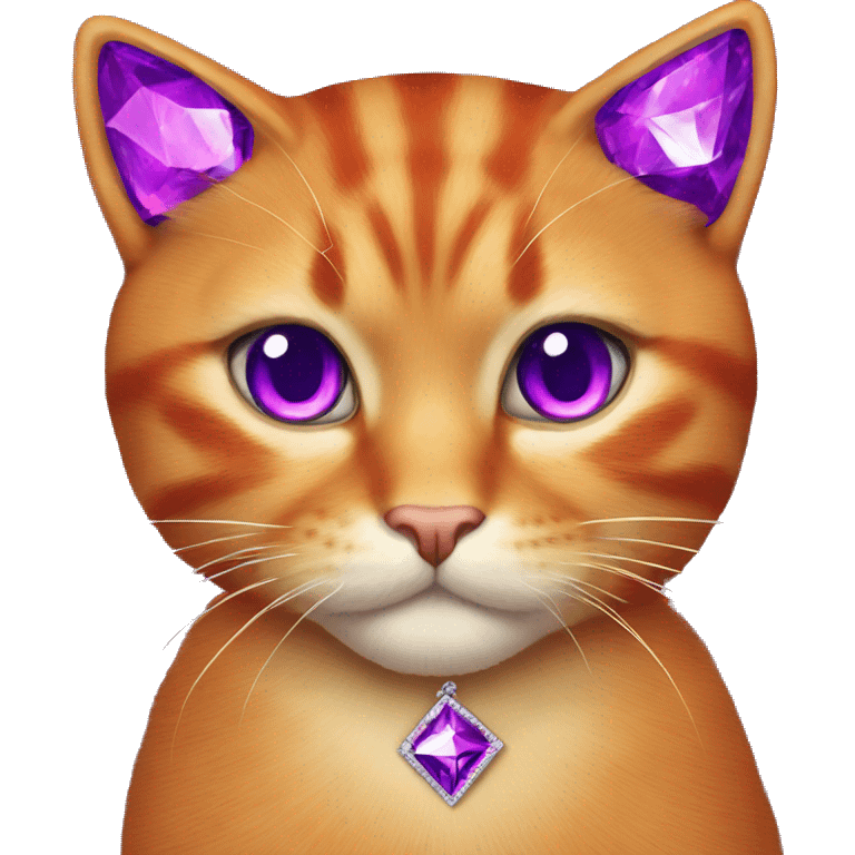 red cat with purple rhinestones, diamonds emoji