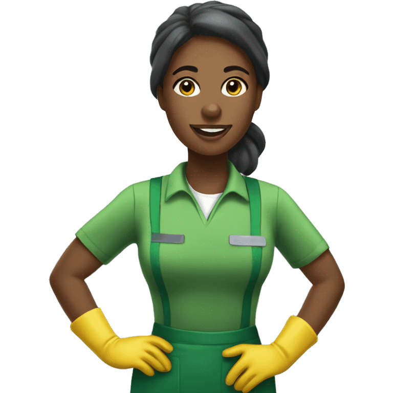 nice black woman  cleaning company, cleaing in green uniform emoji