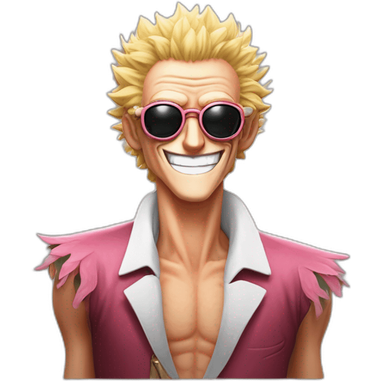 Donquixote Doflamingo avec grand sourire avec les lunettes de Michel Polnareff emoji