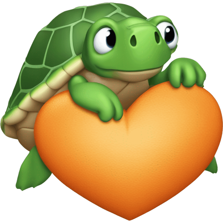 Quiero un corazón naranja con una tortuga  emoji