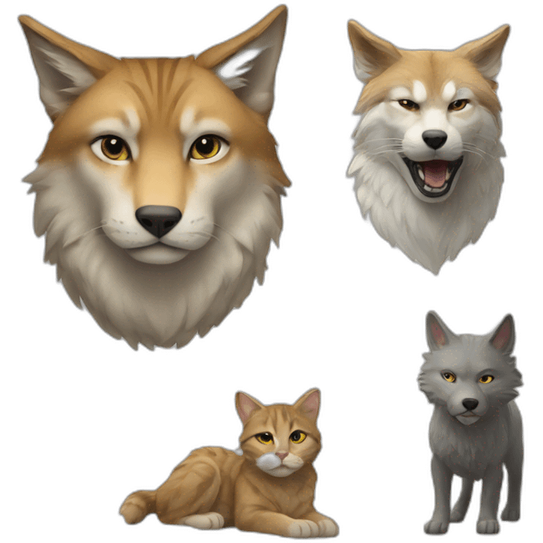 Picture of a cat on top of a wolf emoji