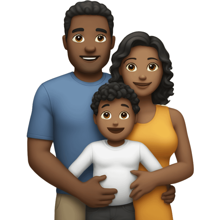 A family with the dad who is black with dark short hair, the mom who is light skin with long straight brown hair and the baby who is light skin with short curly hair in the mom’s arms  emoji