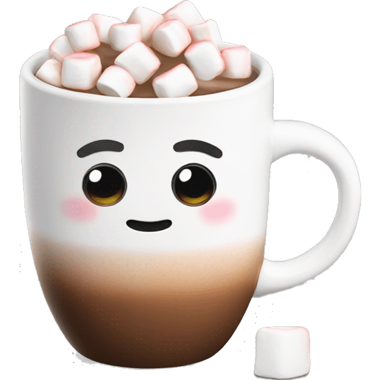 White mug with hot Cocoa and marshmallows  emoji