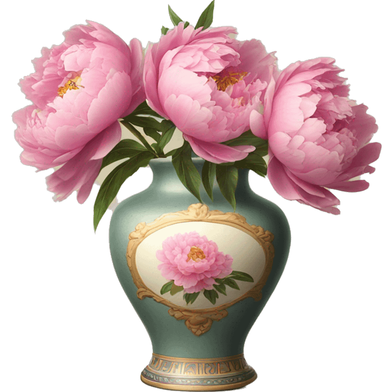 Pink peonies in a vintage vase emoji