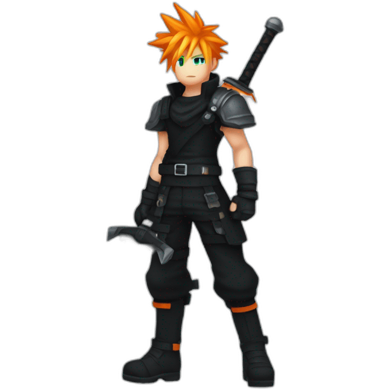 cloud strife  with orange hair. Black clothes full body with Buster sword  emoji