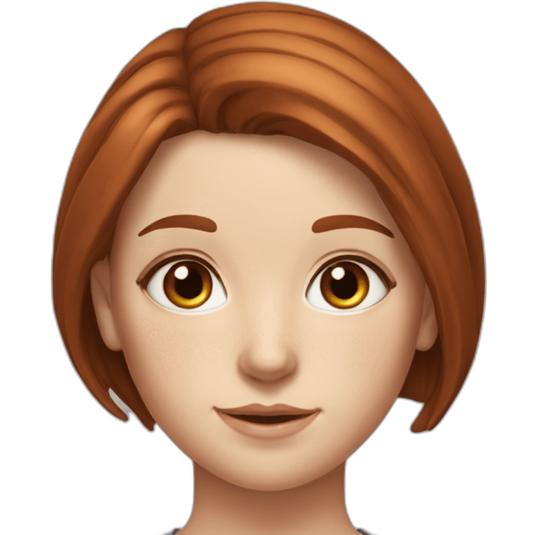 hyperrealistic caucasian dark long straight redhead chocolate brown eyes girl with freckles emoji