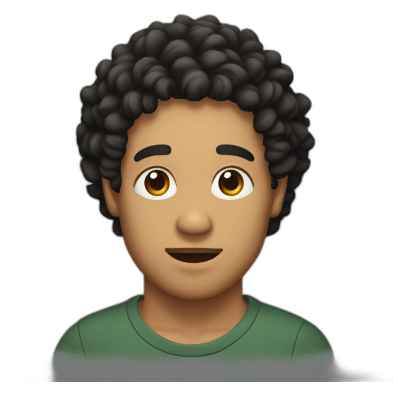 A man with wheat skin, curly black hair, and a slight chin emoji