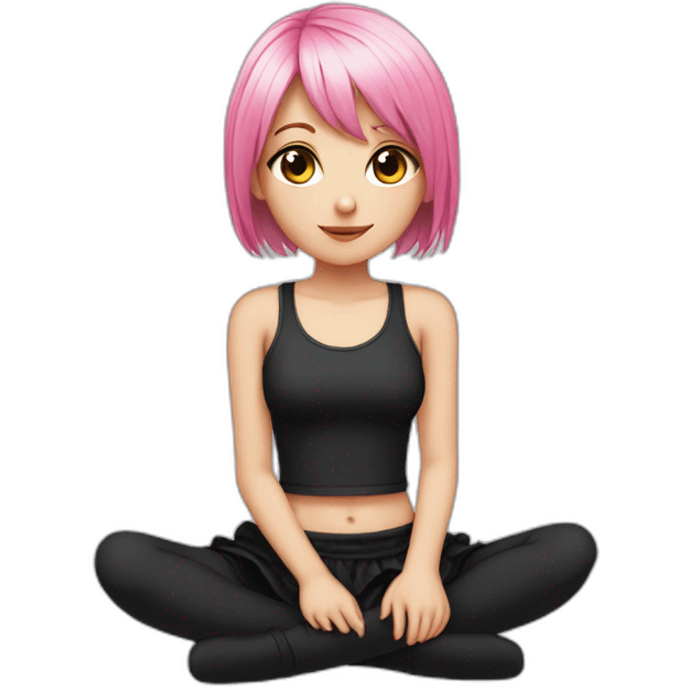 full body Front view emo girl sits on the floor black skirt pink knickers emoji