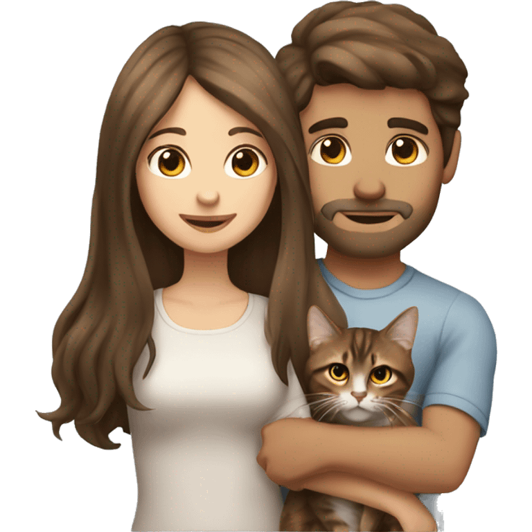 Long Brown hair girl and brown hair man holding tabby cat long hair  emoji