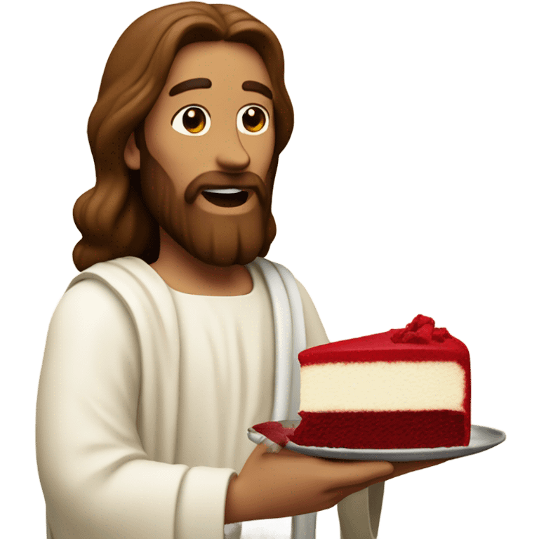 Jesus holding slice of red velvet cake emoji