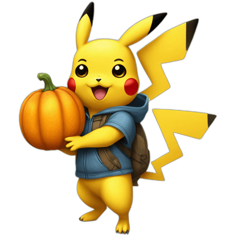 Pikachu holding a chumpkin emoji