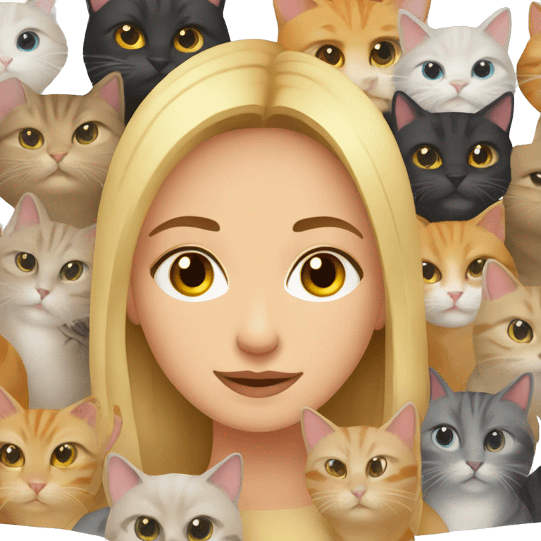 Young beautiful Ukrainian woman surrounded by many cats  emoji