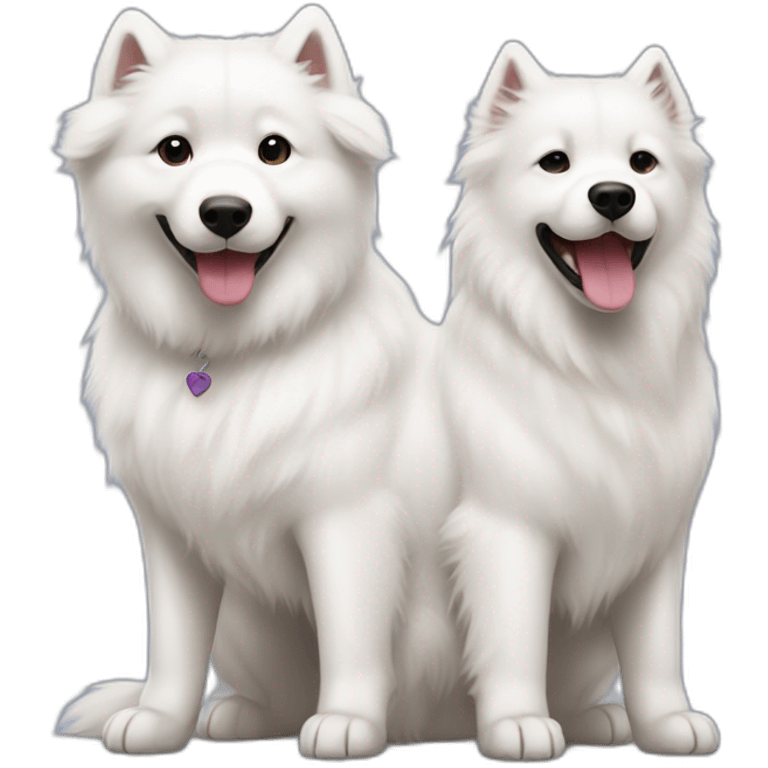 white samoyed and black labrador playing emoji