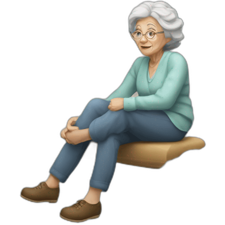 An old lady sitting on top of the cloud emoji