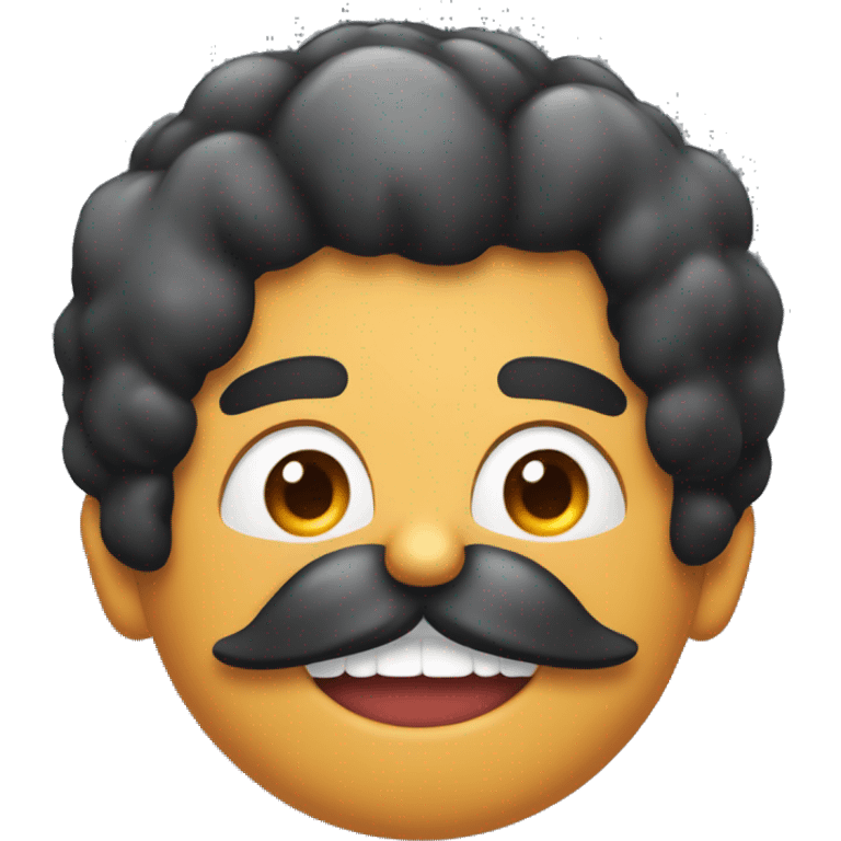 Man with a tooth brush mustache and black hair with a volcano eruption on his head emoji