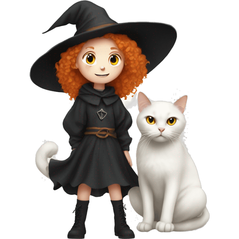 Young Ginger witch with the white cat Boris emoji