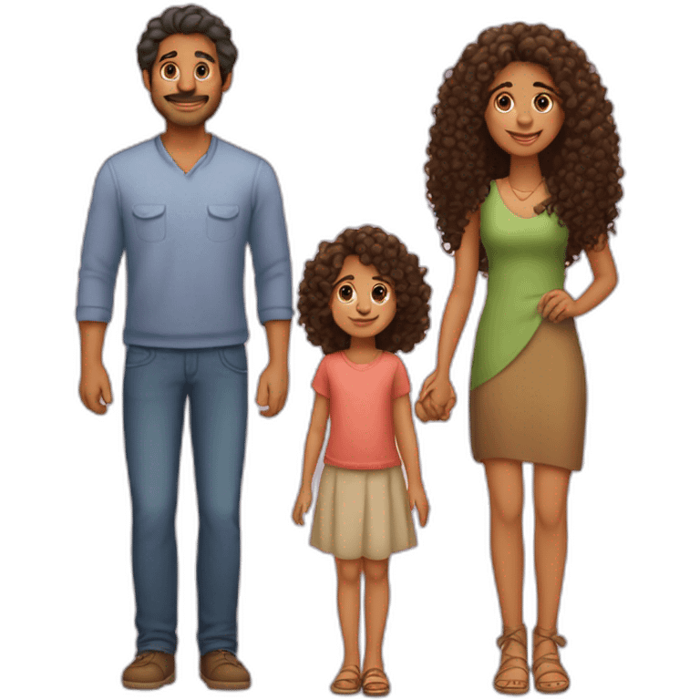 indian family with one daughter curly hair mom curly hair dad straight hair and one son straight hair emoji