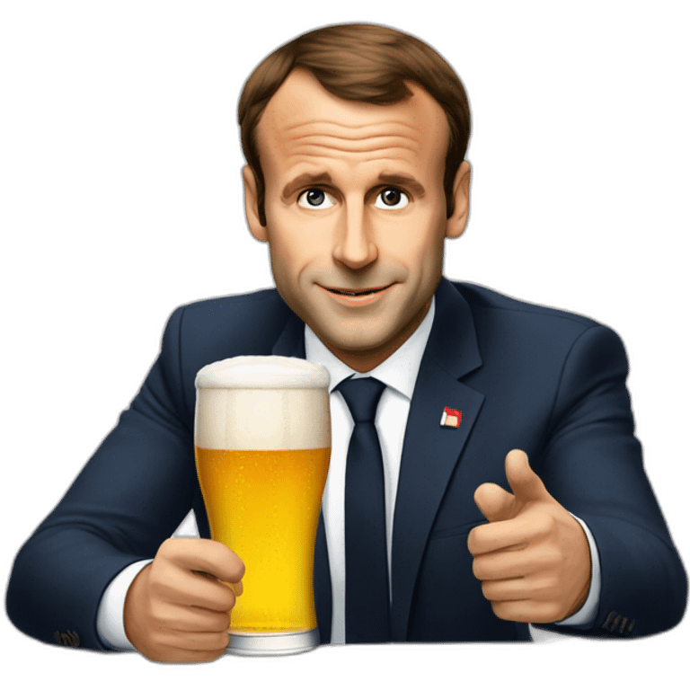 Macron avec une biere emoji