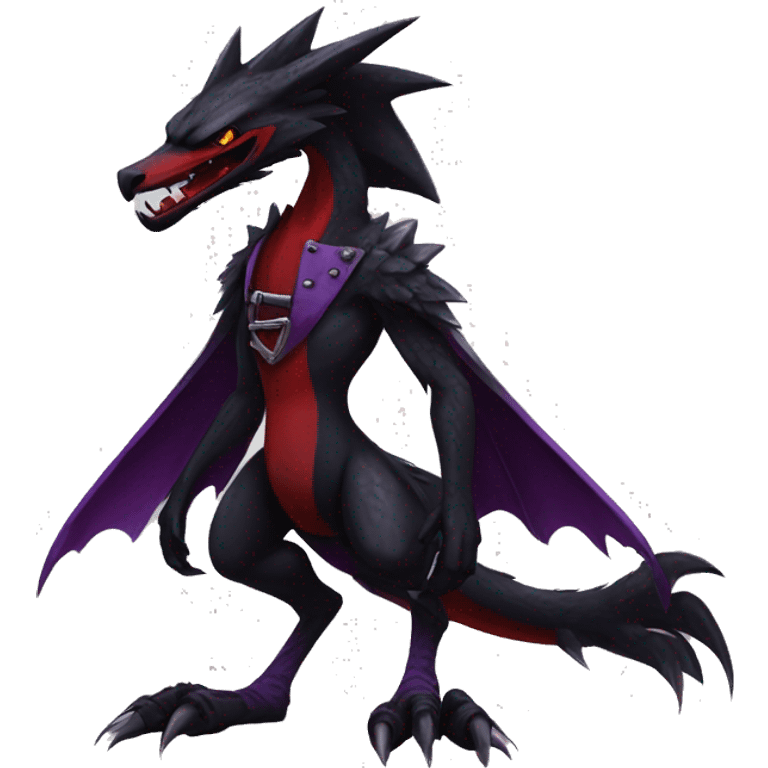 Black and purple and red edgy punk nargacuga-sergal full body emoji