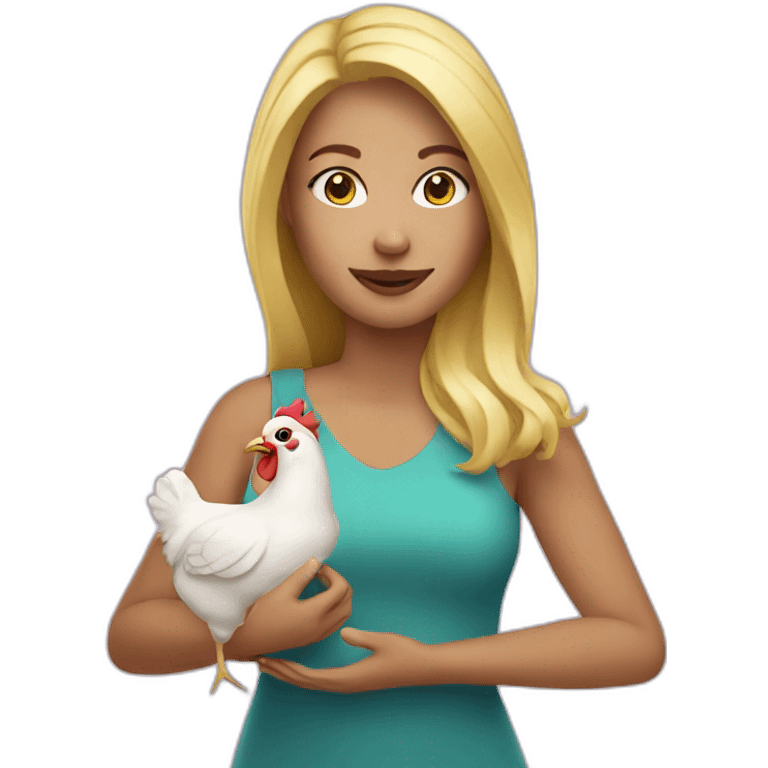 blonde woman holding a chicken emoji