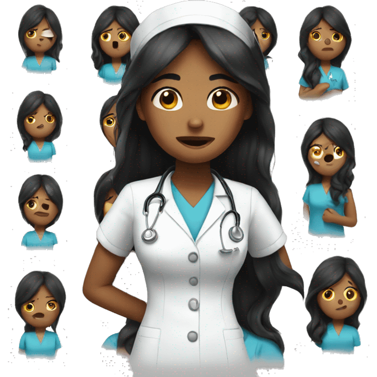 Nurse with black long hair crying emoji