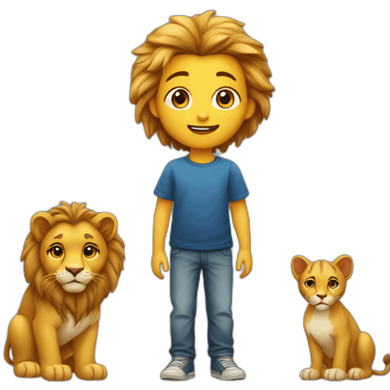 Enfant avec son chat son lion son chien sa panthère emoji