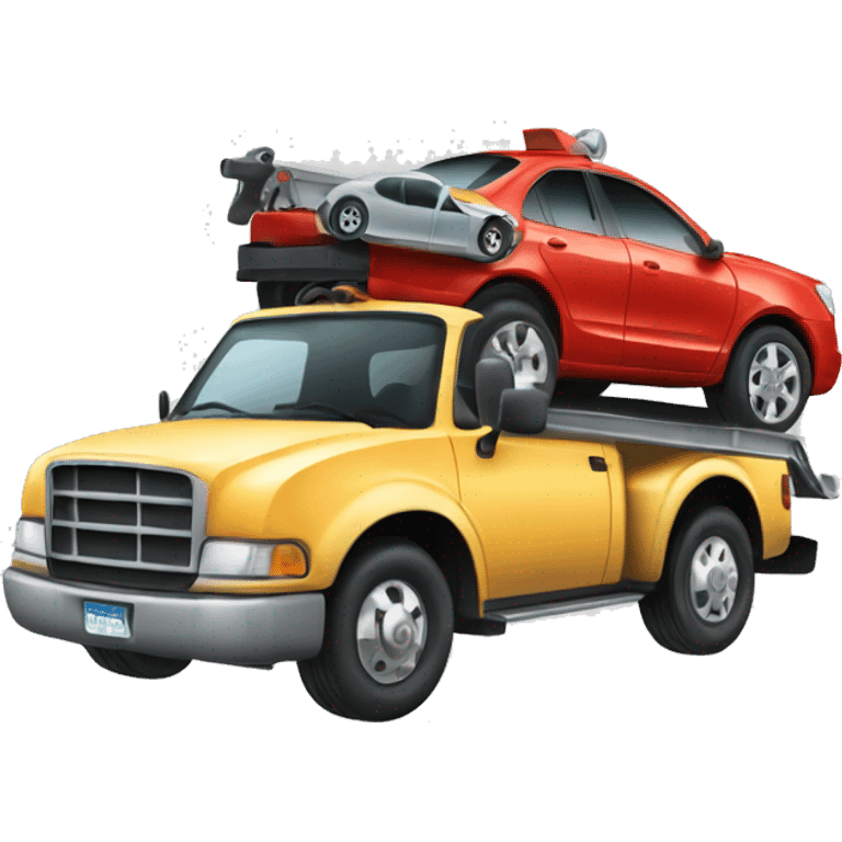 Tow truck carrying a smaller car  emoji